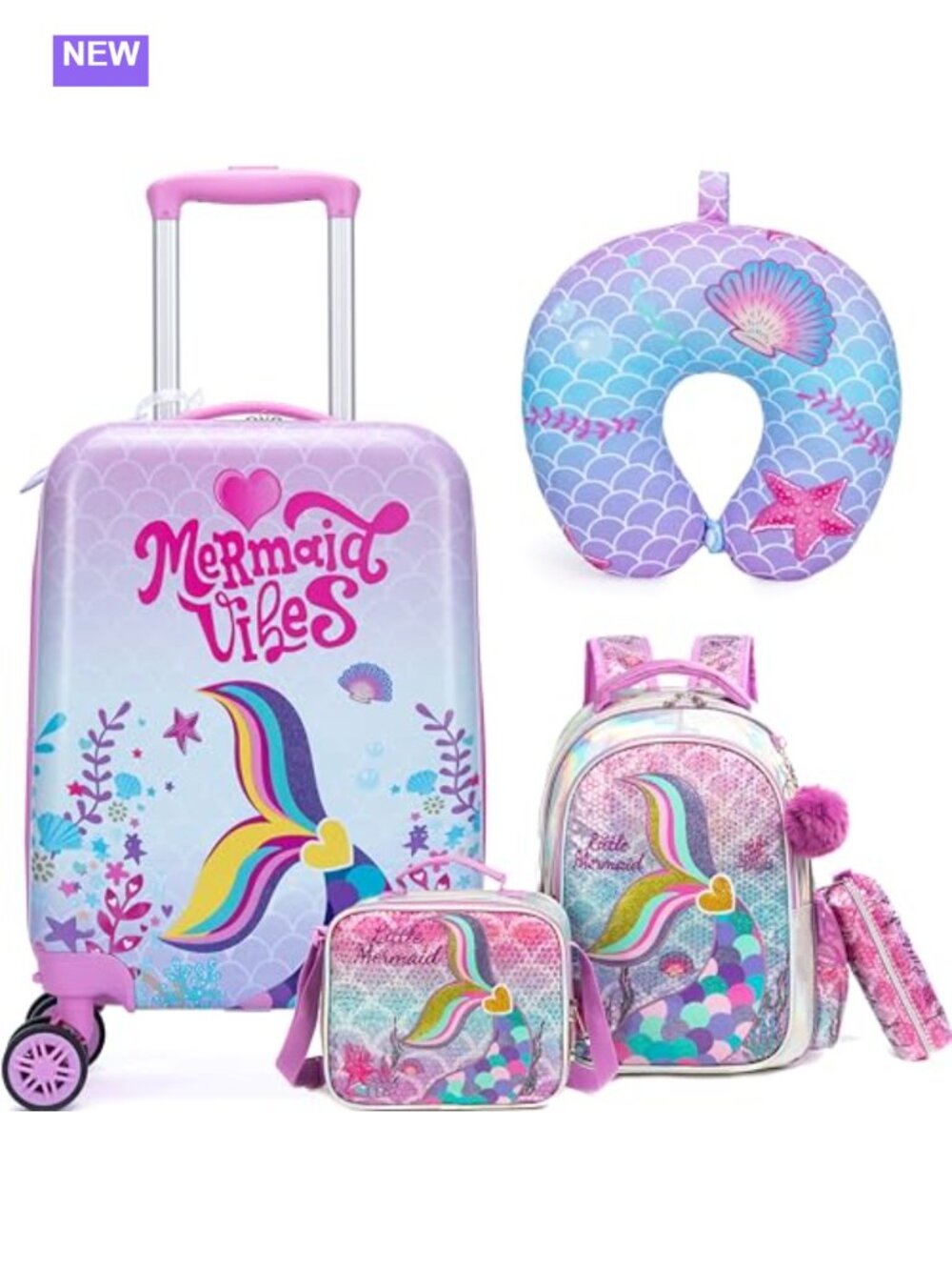 Kids 5-Piece Luggage Set 16in Hardside Spinner Carry On Backpack Lunch Box